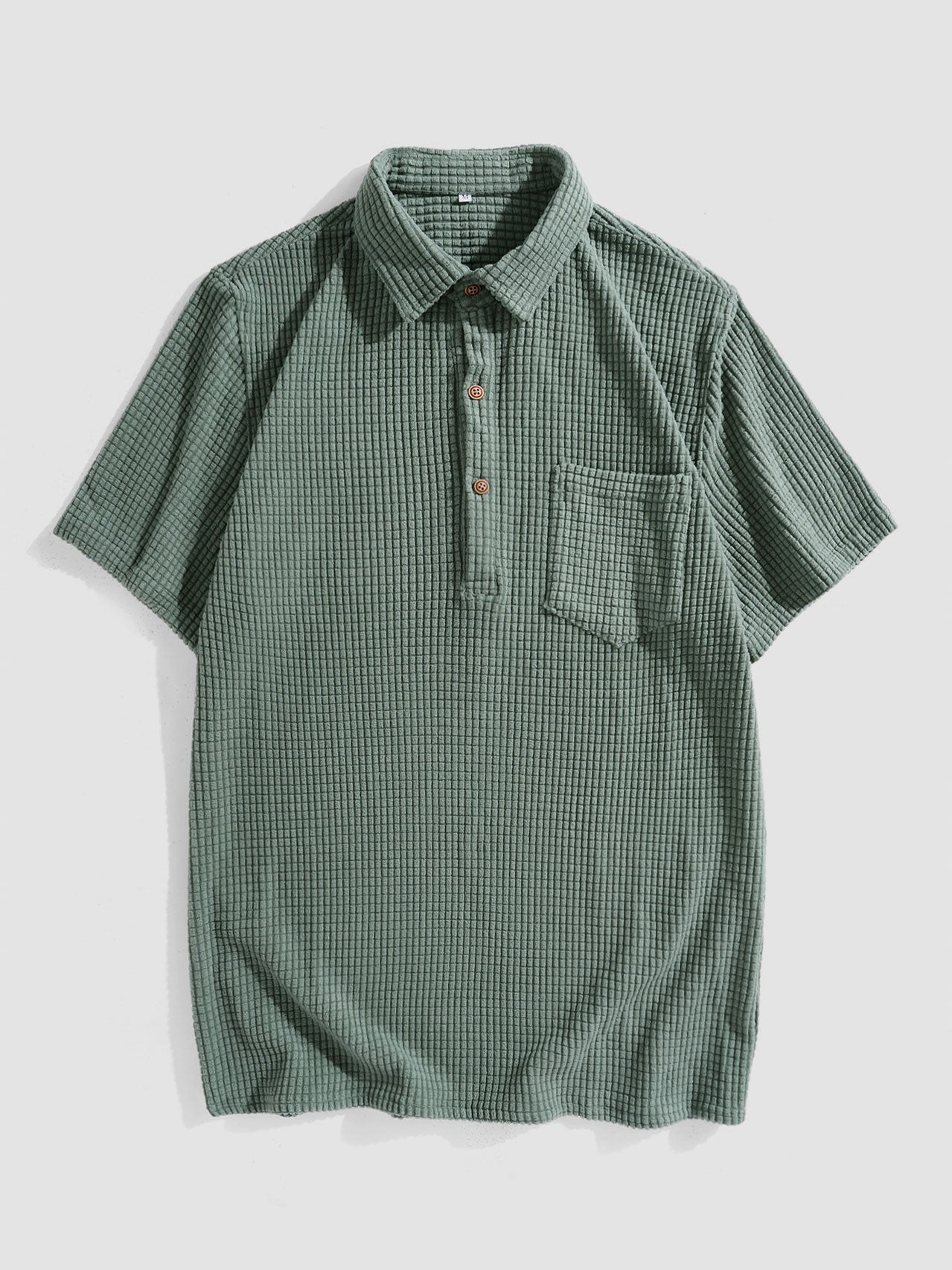 Adán® | Waffle Lapel Solid Henley Shirts