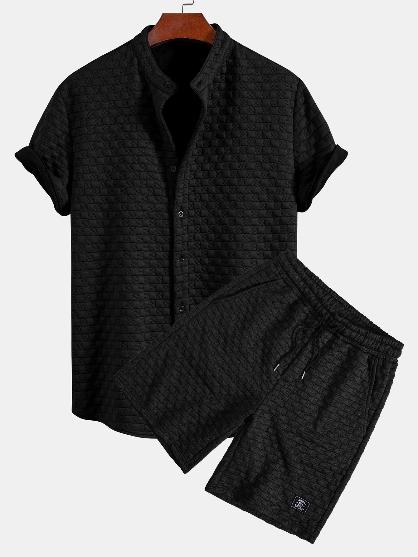 Jeffrey® | Checkerboard Stand Collar Shirt & Checkerboard Jacquard Shorts