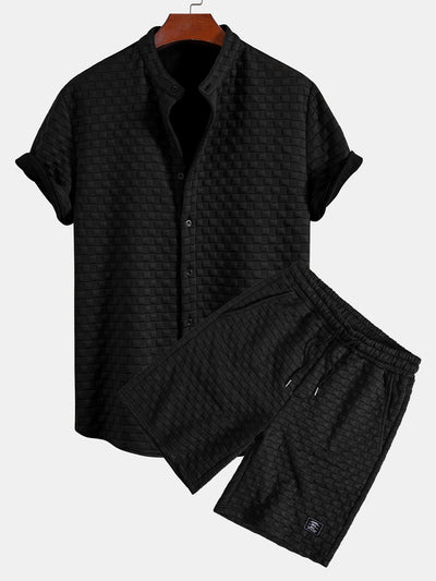 Jeffrey® | Checkerboard Stand Collar Shirt & Checkerboard Jacquard Shorts