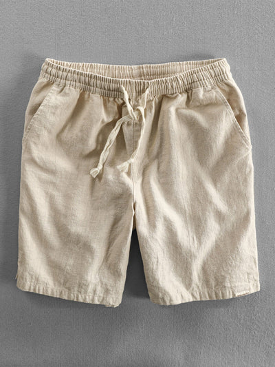 Ahab® | Linen And Rayon Blend Stand Collar Shirt & Linen Cotton Blend Drawstring Shorts