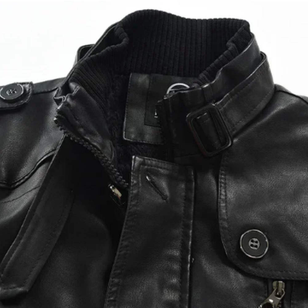 Pierce | Stylish long leather biker jacket