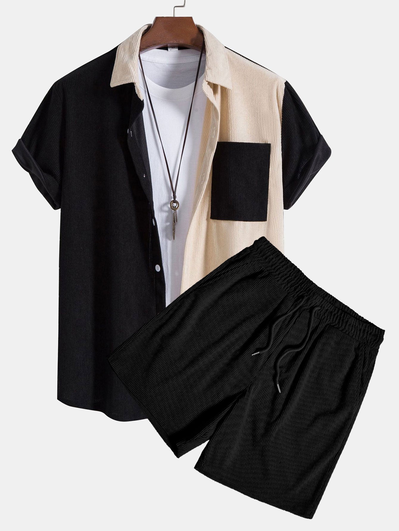 Teófilo® | Two Tone Corduroy Shirt & Corduroy Shorts