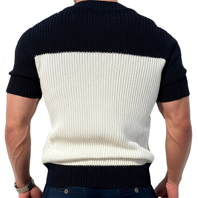 Men's Casal Contrast Color V-Neck SliFitnitted Short Sleeve Sweater T-ShirtM