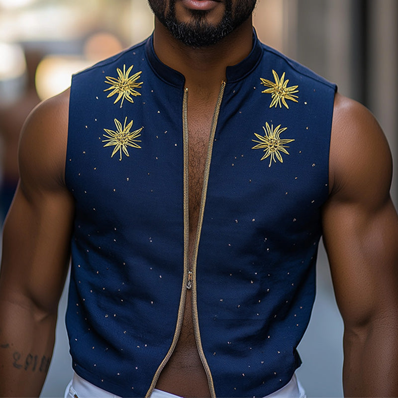 Jesus | Men'S Summer Fashion Star Embroidery Cotton And Linen Sleeveless Shirt