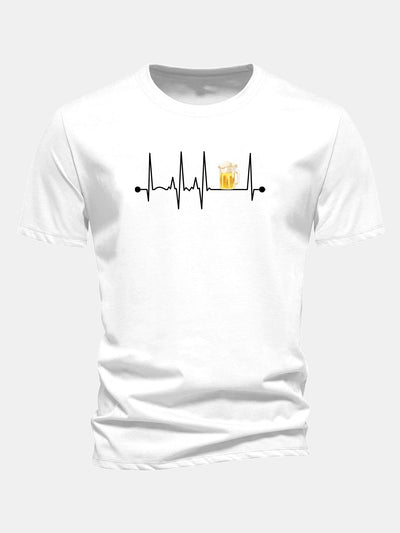Jericó® | Regular Fit Beer Heartbeat Print Cotton T-Shirt
