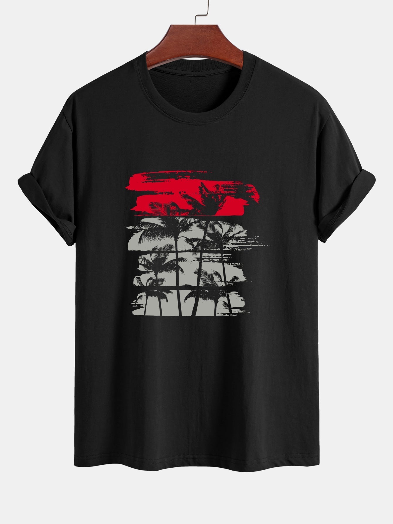 David® | Palm Tree Silhouette Print Cotton T-Shirt & Solid Drawstring Swim Shorts