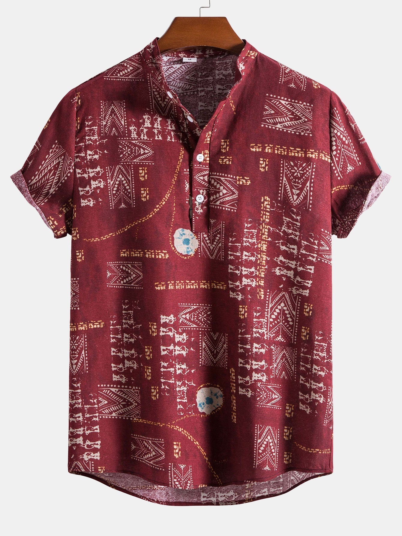 Arkan® | Tribal Geometric Print Henry Collar Shirt