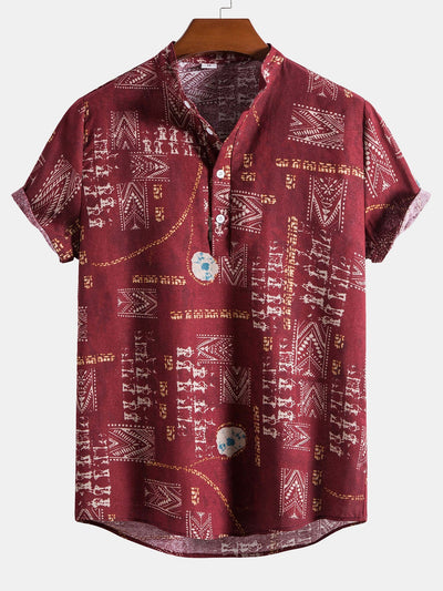 Arkan® | Tribal Geometric Print Henry Collar Shirt