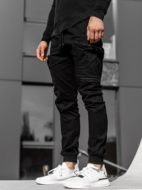 Darius® | Black Elastic Cargo Pants For Men