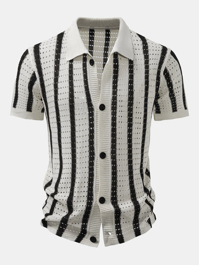 hola Striped shirt with knitted eyelets & straight leg linen trousers