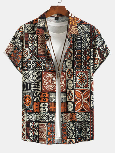 Italo® | Ethnic Geometry Print Button Up Shirt