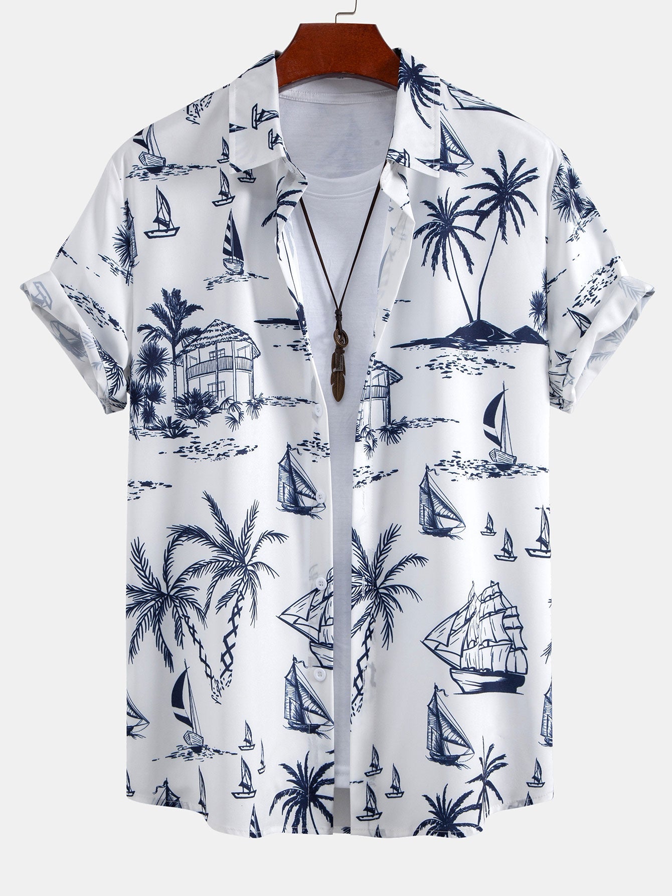 Devon® | Island Sailing Print Button Up Shirt