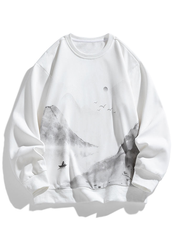 Artemas® | Ink Landscape Print Crew Neck Sweatshirt