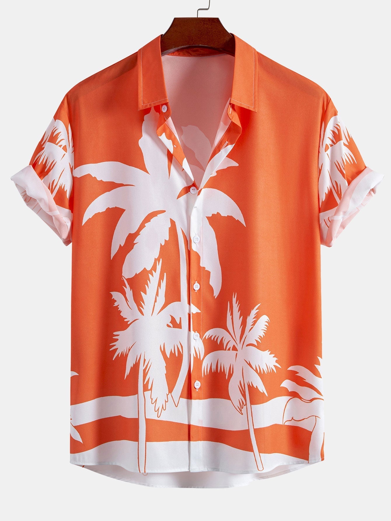 Justino® | Palm Tree Print Button Up Shirt & Man Mid Length Drawstring Swim Shorts