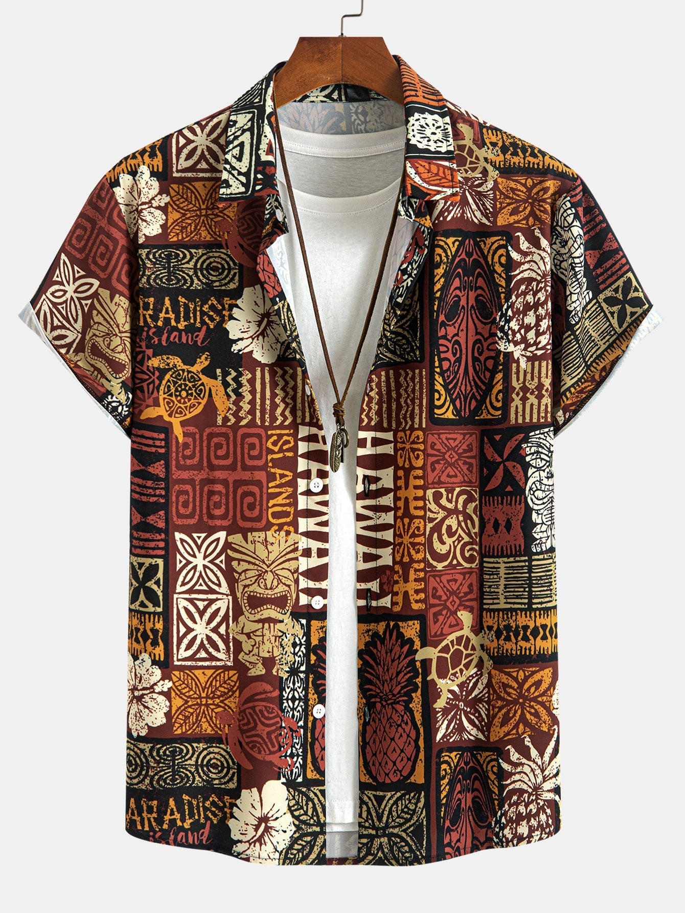 Arie® | Pineapple Ethnic Hawaii Print Button Up Shirt