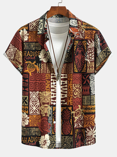 Ismael® | Pineapple Ethnic Hawaii Print Button Up Shirt