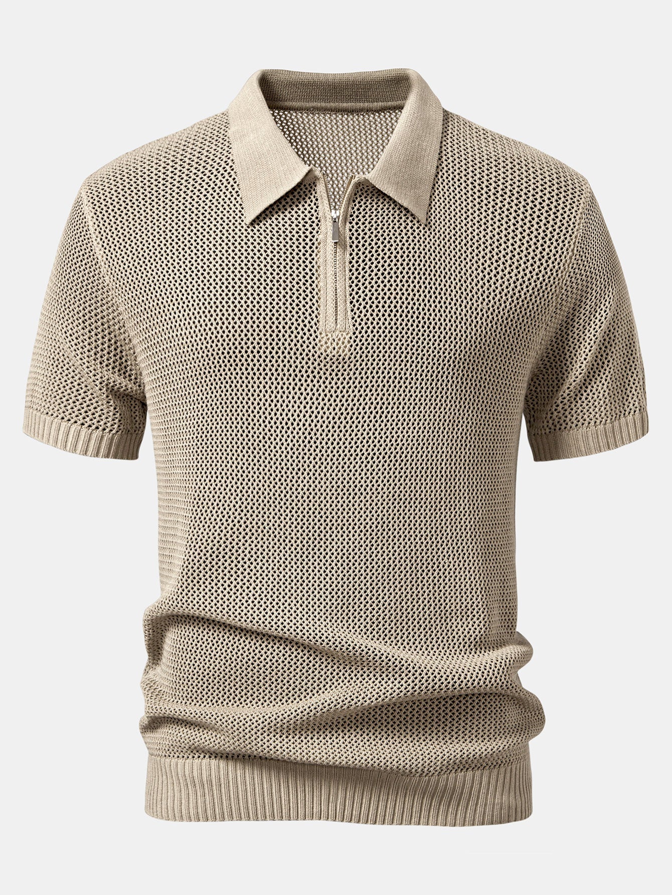 Teófilo® | Eyelet Zip Up Knit Polo Shirt & Straight Leg Linen Pants