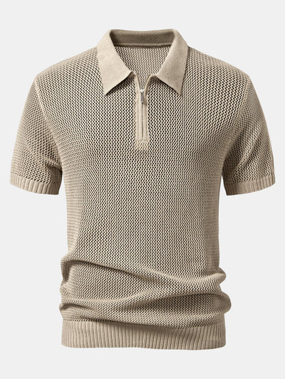 Teodoro® | Eyelet Zip Up Knit Polo Shirt