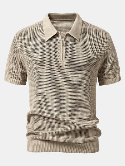 Carter | Eyelet Zip Up Knit Polo Shirt