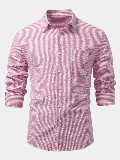 Ignacio® | Seersucker Striped Button Up Shirt & Straight Leg Linen Pants