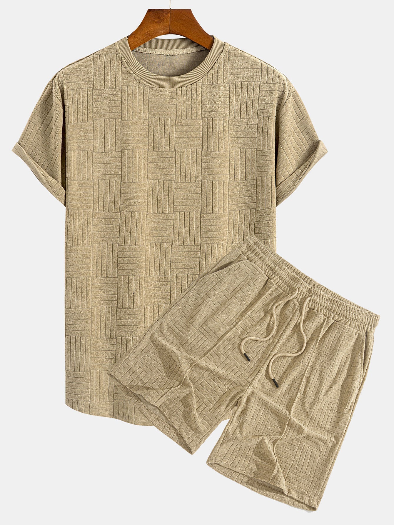 Edilberto® | Striped Towelling Texture Arc Hem T-Shirt & Shorts