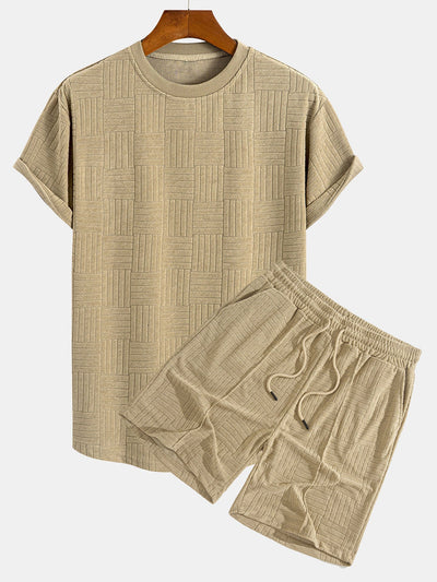 Edilberto® | Striped Towelling Texture Arc Hem T-Shirt & Shorts
