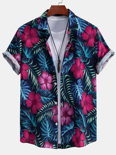 Mitchell® | Tropical Flowers Print Button Up Shirt & Drawstring Swim Shorts