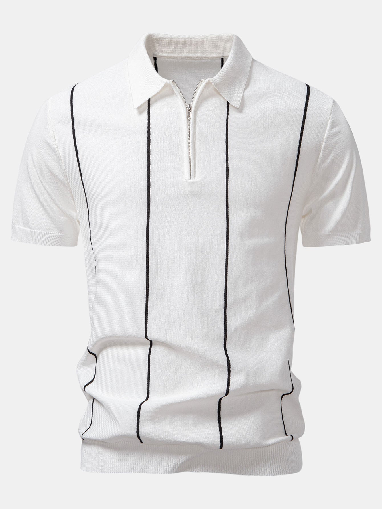David | Stripe Zip Up Knitted Polo Shirt