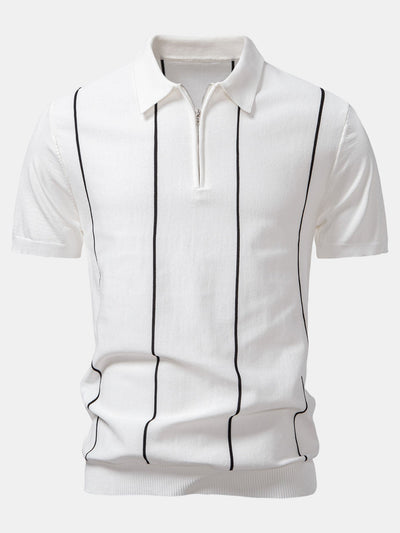 David | Stripe Zip Up Knitted Polo Shirt