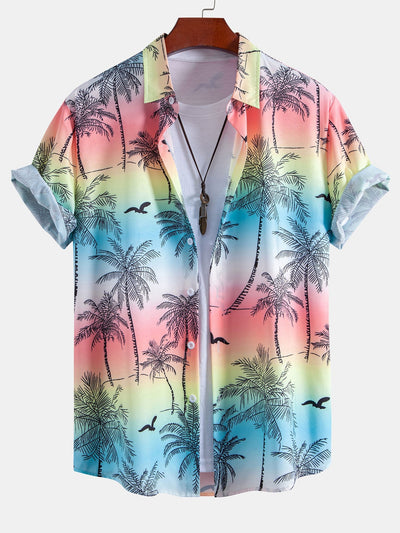 Aristoteles® | Palm Tree Seagull Print Button Up Shirt