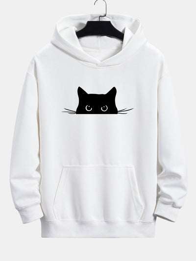 Fausto® | Black Cat Print Relax Fit Hoodie