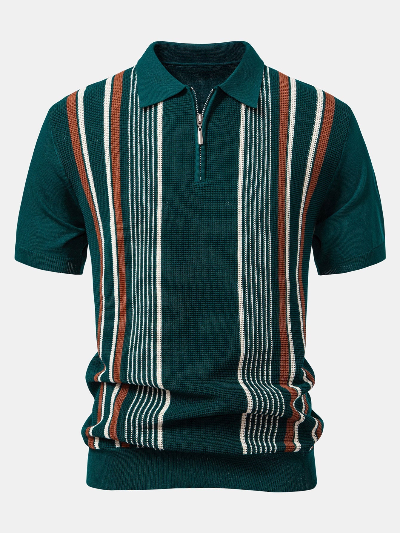 Luke | Stripe Knit Zip Up Polo Shirt