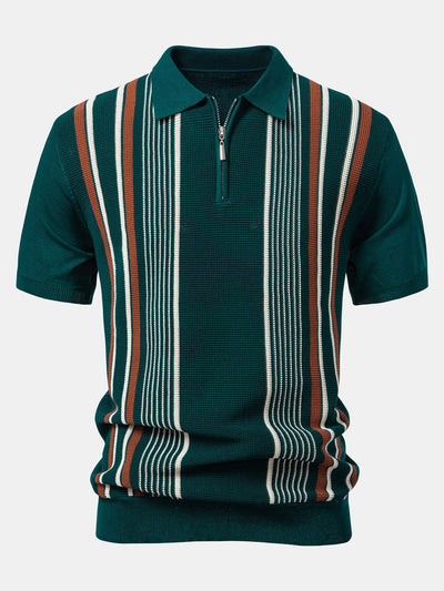Luke | Stripe Knit Zip Up Polo Shirt