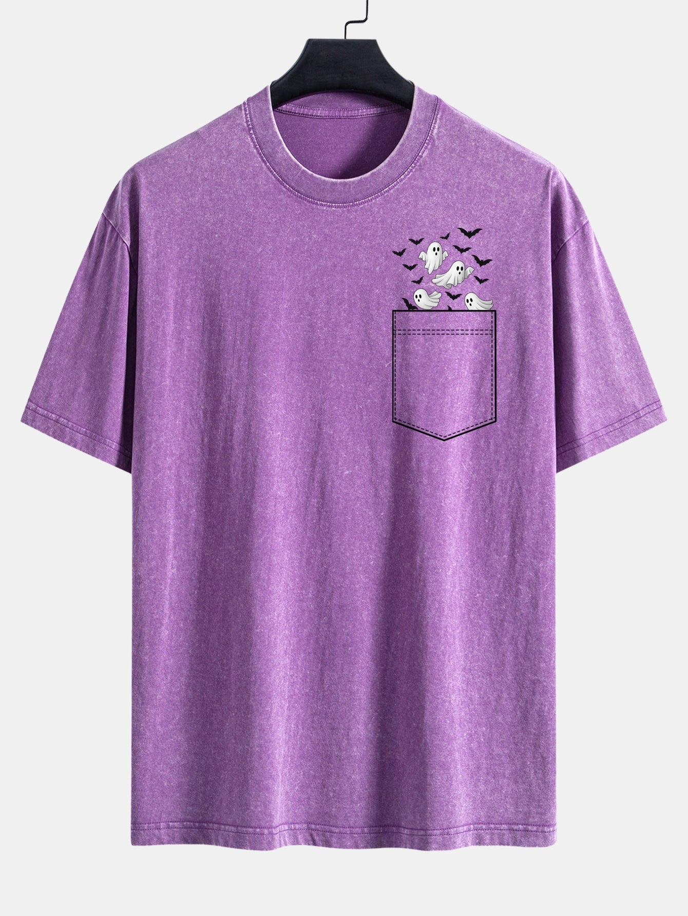 Bardo® | Pocket Bat Ghost Print Washed Distressed Drop Shoulder T-Shirt