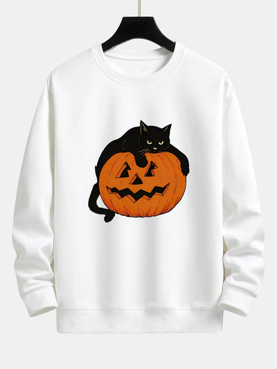 Belisario® | Pumpkin Black Cat Print Relax Fit Sweatshirt