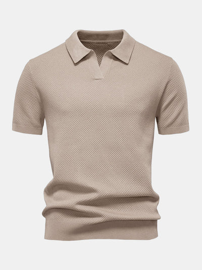 Jayden | Pineapple Texture Knit V Neck Polo Shirt