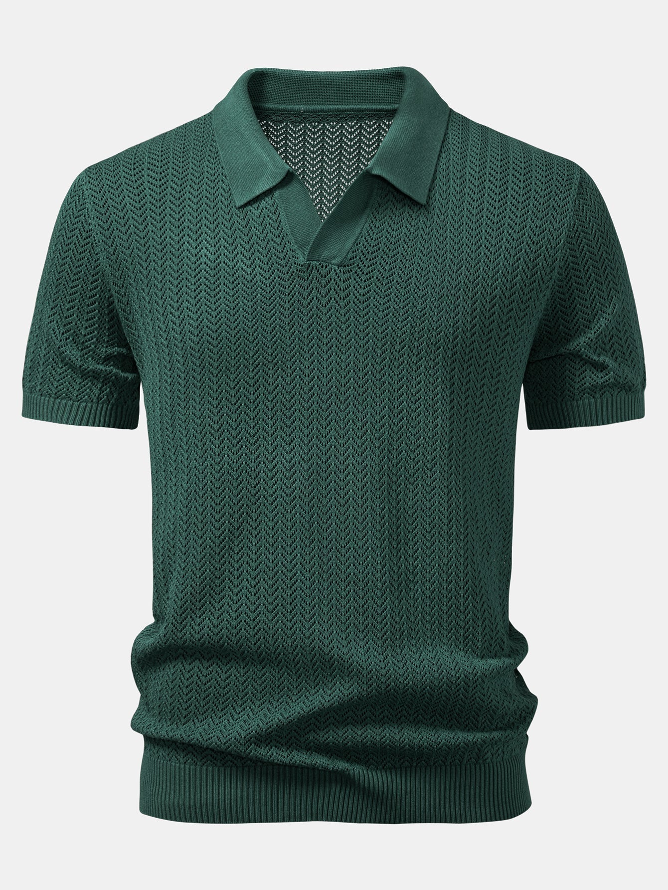 William | Textured Crochet V Neck Polo Shirt