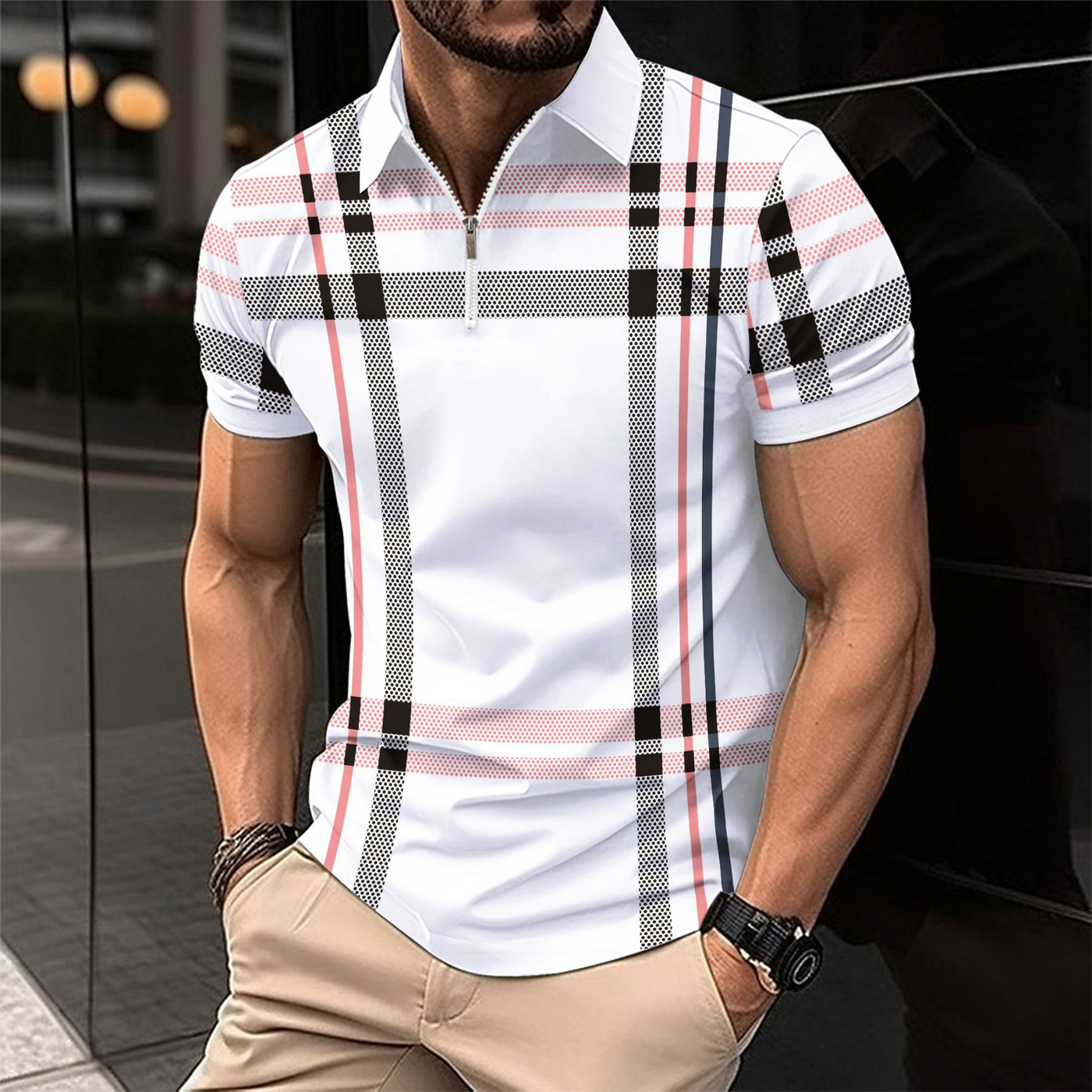 Prudencio® | Miami Striped Sports Polo Zipper