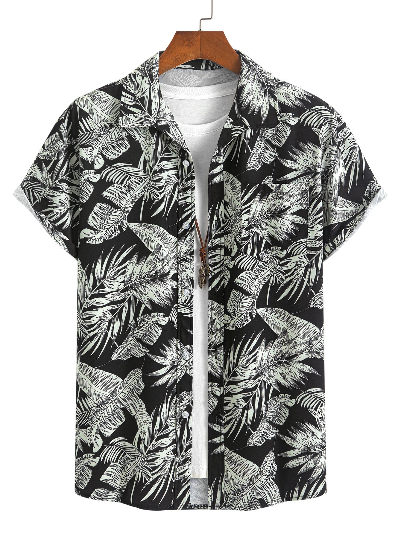 Luca® | Tropical Plants Print Button Up Shirt & Drawstring Swim Shorts