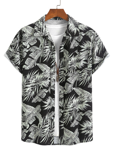 Luca® | Tropical Plants Print Button Up Shirt & Drawstring Swim Shorts