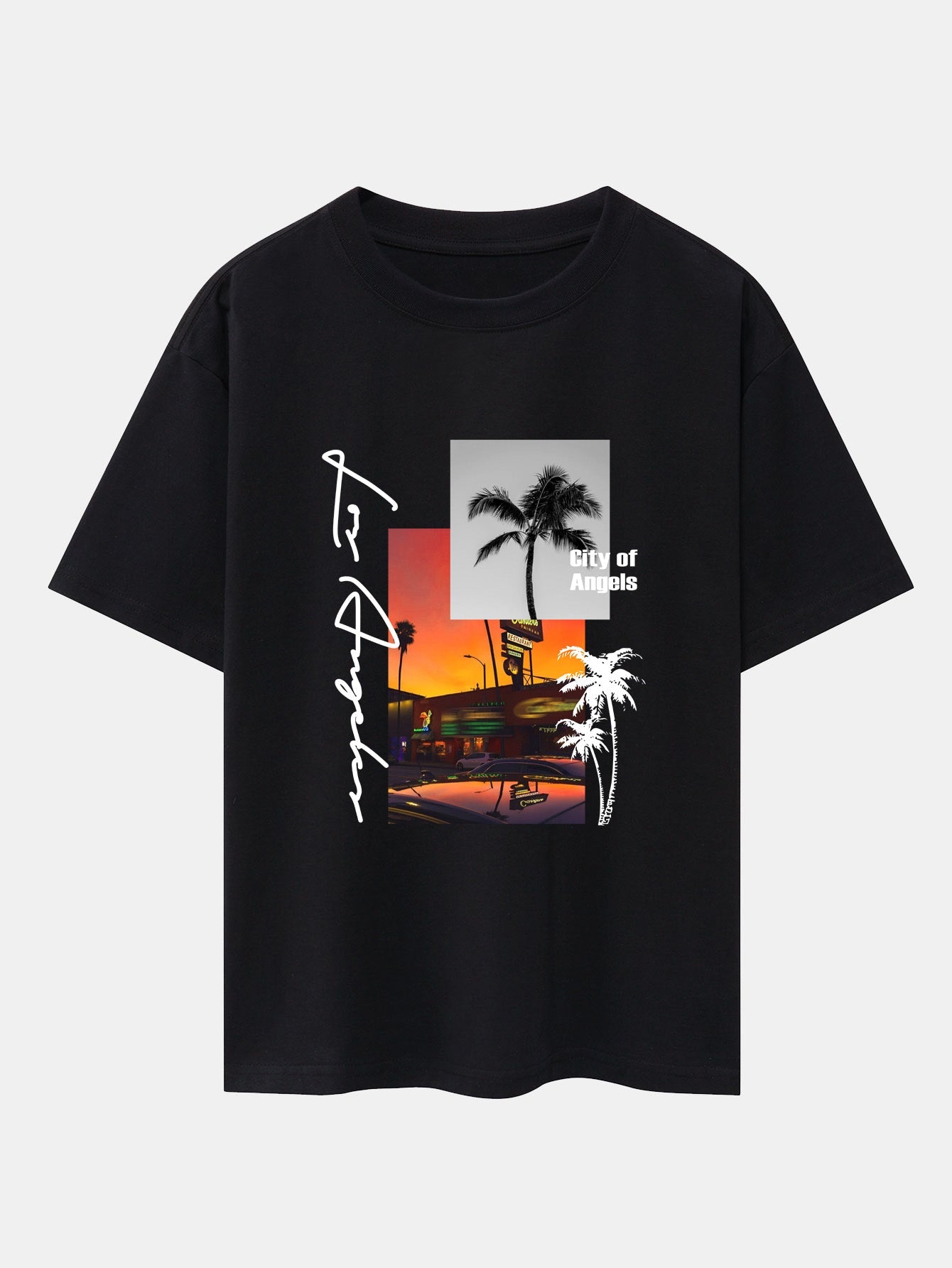 Emmett® | Los Angeles Scenery Print Drop Shoulder Oversize T-Shirt & Swim Shorts
