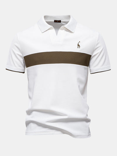 Miles | Contrast Pique V Neck Polo Shirt