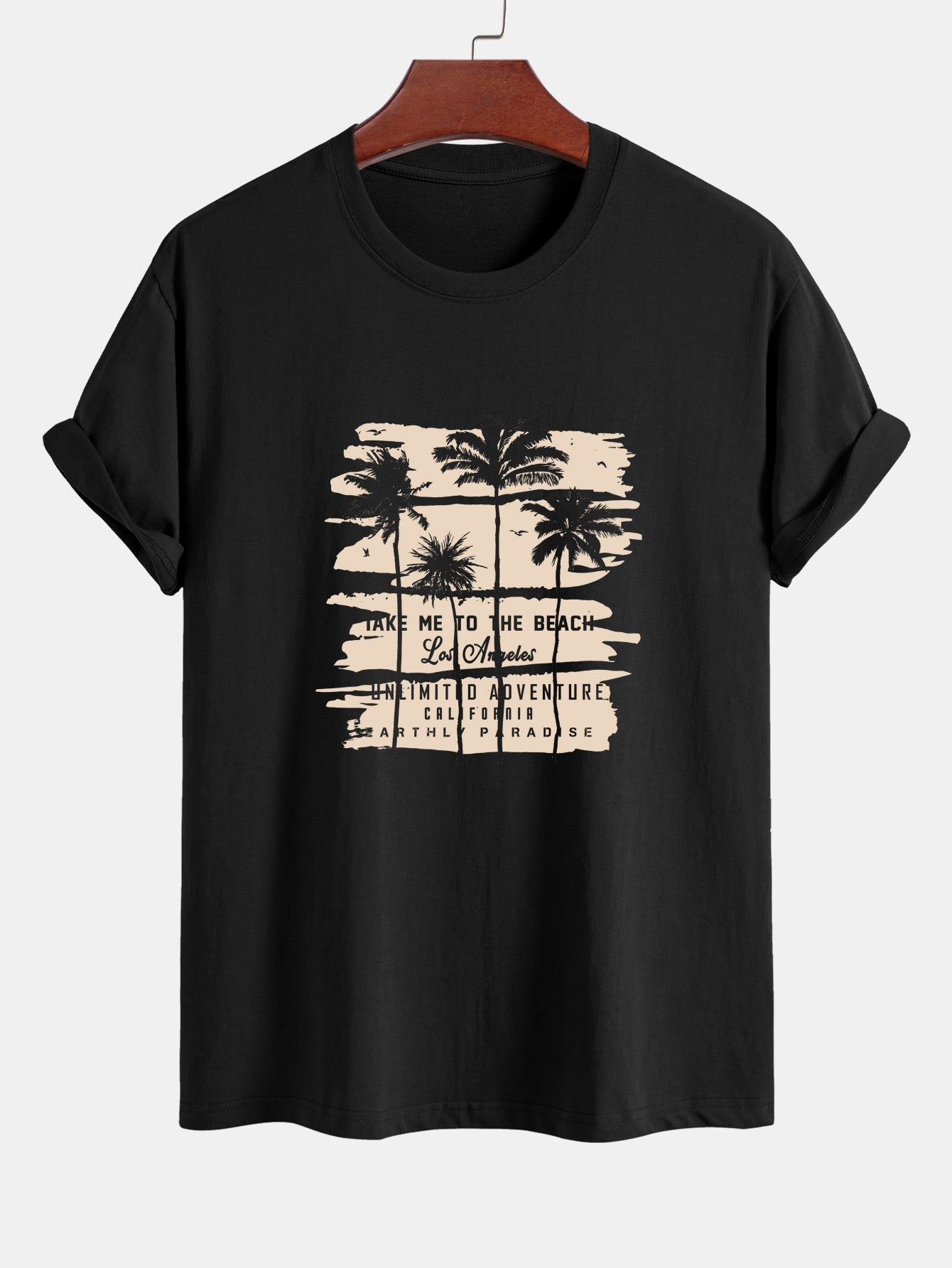 Demócrito® | Beige Palm Tree Silhouette Print Cotton T-Shirt