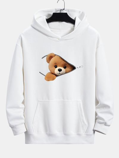 Kellan | Zipper Bear Print Relax Fit Hoodie
