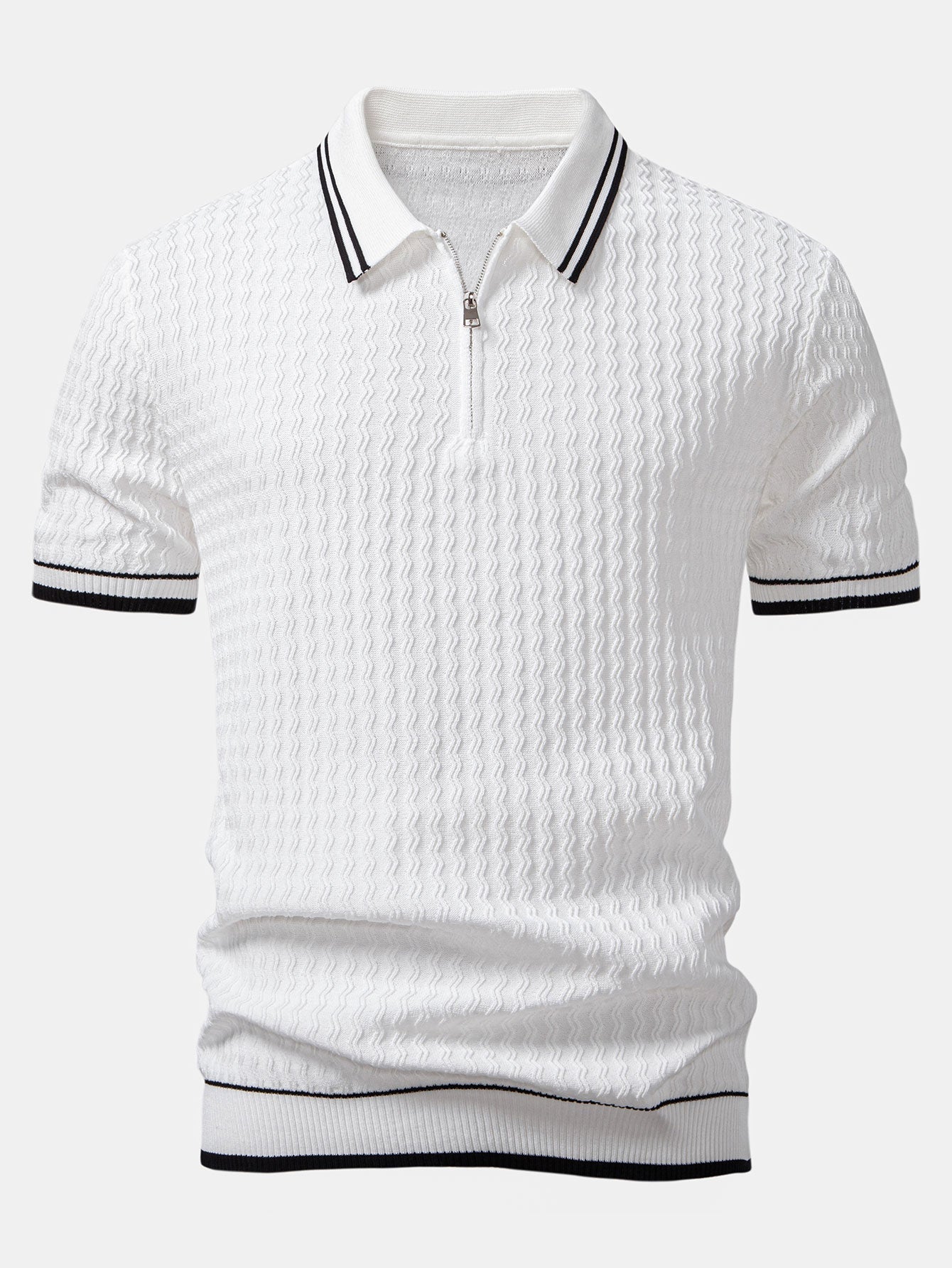 Jackson | Wave Jacquard Zip Up Knitted Polo Shirt