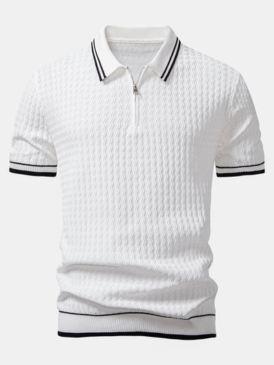 Jackson | Wave Jacquard Zip Up Knitted Polo Shirt