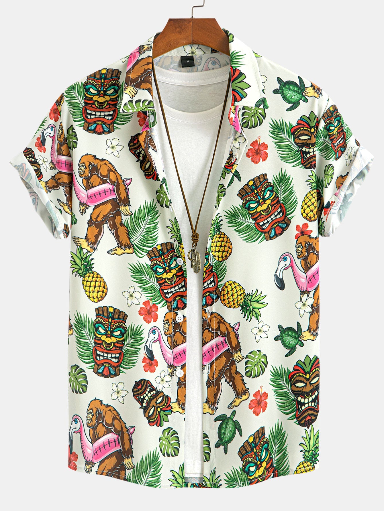 Kristopher® | Tropical Tiki Bigfoot Print Button Up Shirt