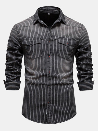 Desiderio® | Stripe Washed Denim Shirt With Pockets