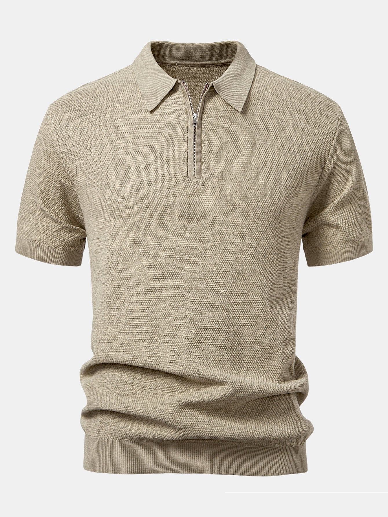 Julian | Textured Zip Up Knit Polo Shirt