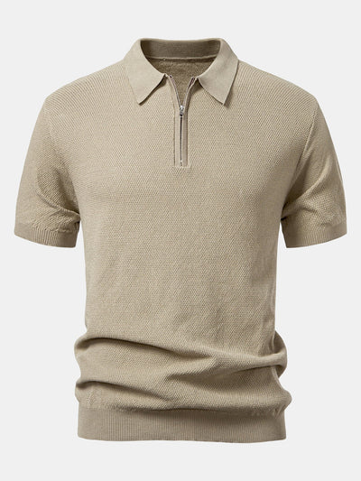 Julian | Textured Zip Up Knit Polo Shirt